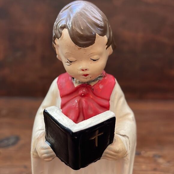Vtg German small ceramic choir boy holding bible/choir book Christmas decoration - Picture 2 of 8